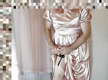 Uk sissy crossdresser in full length vintage satin