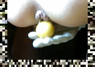 Wife penetrating her anus with lemons for husband