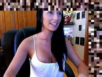 Sexy cleavage and naked tits in webcam show