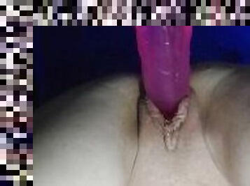 Big Pink Dildo going deep and fast , hot ride in the end.