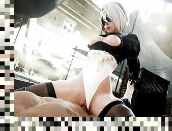 Nier Automata - 2B Riding and Creampied in Camp (4K Animation with Sound)