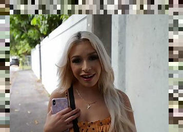 Blonde babe accepts cash for sex