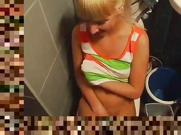 Russian blonde homemade sex in the toilet