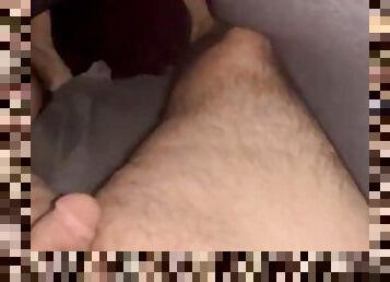 Secretly Playing With my hairy Cock and sweaty Feet Under Blanket - ALMOST GOT CAUGHT!