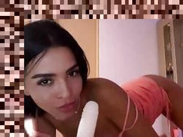 Sexy young latina plays with dildo & dirty talk