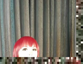 Redhead ladyboy goddess wanks till cum solo