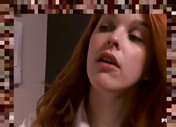 Cute redhead secretary passionately fucks with her young boss