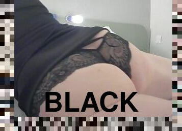 Hot trans girl in little black dress shows her underwear, cute ass and big girldick for you