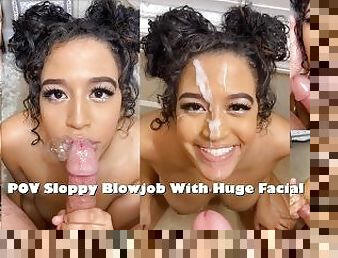 Ebony Gives A Sloppy Blowjob And Gets A Huge Facial