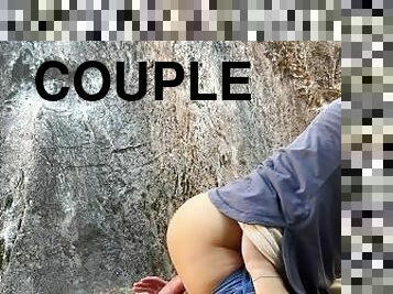 Couple nature sex while rock climbing