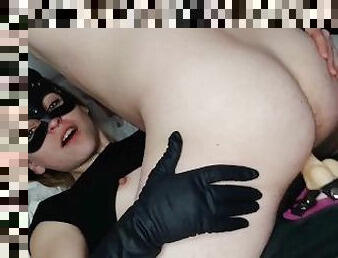 the boy sat on the member of the girl with small tits. Femdom strap on