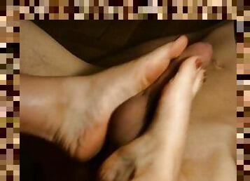 Sensual and rough ballbusting footjob