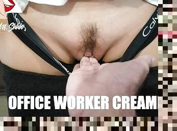 hårig, gigantisk, kontor, fitta-pussy, sekreterare, cumshot, creampie, pov, sprut, boss