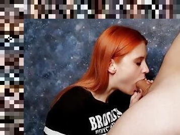 Try not to cum from a blowjob redhead beauty