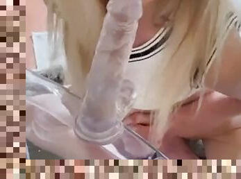 Blonde slut with big cock and toys