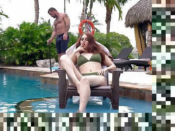 Redhead involves herself in dirty sex pleasures with the pool guy