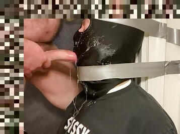 Immobilized faggot getting throat fucked by straight alpha