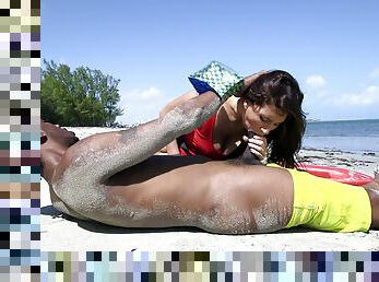 Serious inches by the beach in plain interracial