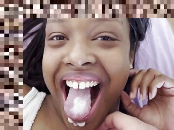 Parisian black latina blowjob and cum in mouth