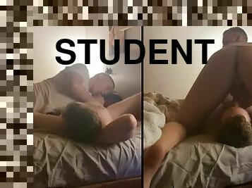 Students share a bed ???? "Whoever cums first stays on the floor