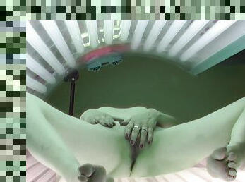 Slow Pussy Masturbation in Public Solarium