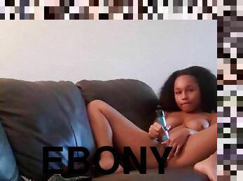 4K/ Horny Ebony Amateur Model Alana Films Herself On Webcam Using Her New Turquoise Vibrator!