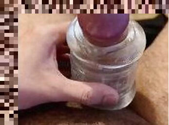 Jerking off with transparent fleshlight - makes me cum all over myself