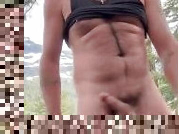 Outdoor mountain jerk off