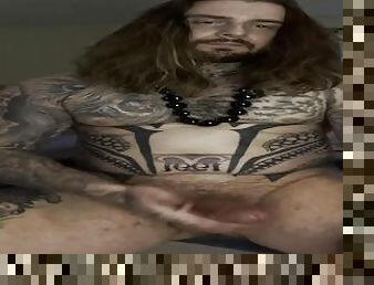 Long hair tattoed guy teasing you with his 9 inch monster cock