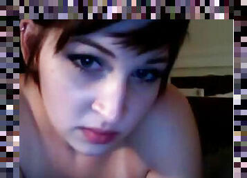 Short-haired amateur captured while masturbating on webcam