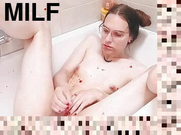 Its a fruit, stupid! Trans MILF Odette Vesper plays with food and oil in the bathtub