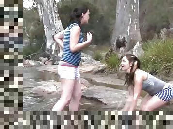 Two amateur lesbians have outdoor fun and lick each other