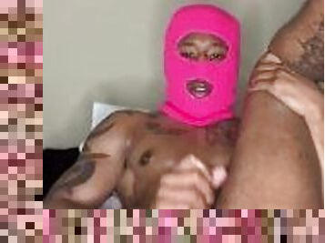 Masked black hunk jacks off BBC