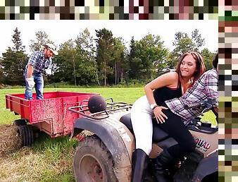 Skilled farm girls share guy's cock in crazy manners