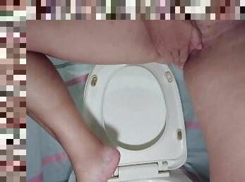 Mature whore peeing in motel toilet