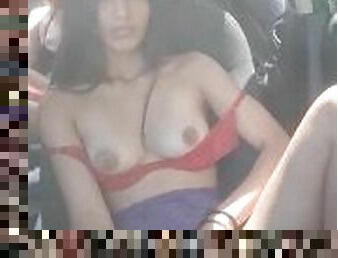 A university student is very horny in the uber, she can't resist and masturbates in front of the dri