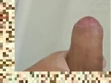 My hard asian foreskin penis in the hot shower