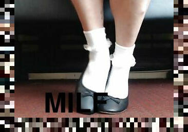 milf, pieds, fétiche, gros-plan, blanc, flexible