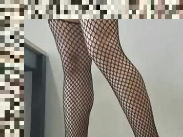 Fishnet stockings in the office