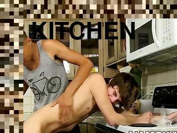 Robbie Anthony spanks a young boy in the kitchen bareback