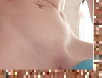 Inked babe close up shower play