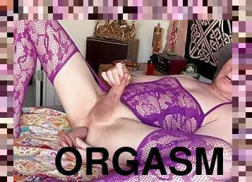 Anal Orgasm in Purple Bodystocking