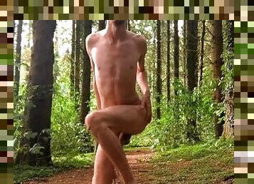 masturbation, public, maigre, belle, solo, forêt, sauvage