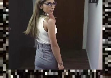 Slut with glasses sucks