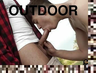 Dominant outdoor jock fucks tied up skinny twink in the ass