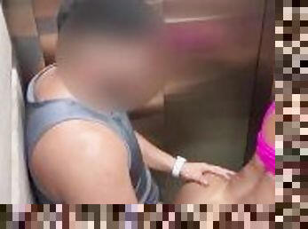 Real public sex Curvy Milf in a sexy dress is caught fucking hard with a stranger in the elevator.