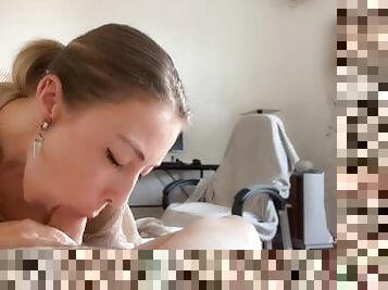 My stepmom caught me giving a blowjob to my boyfriend. We were talking and she watched and he cum.