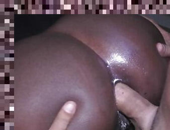 Ebony anus hole inflated by a big white cock and creampied
