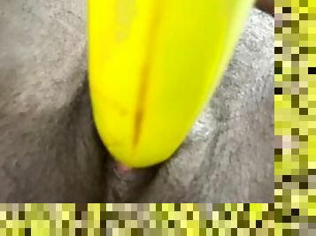 masturbācija-masturbation, orgasms, amatieris, melns-ebony, beigšanaiekšā, solo, banāns