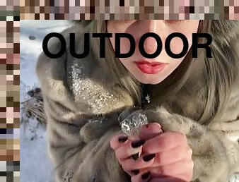 Slavic Girl in Snow Winter Sucking Dick outdoor